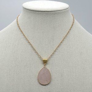 Genuine Rose Quartz stone with link chain.